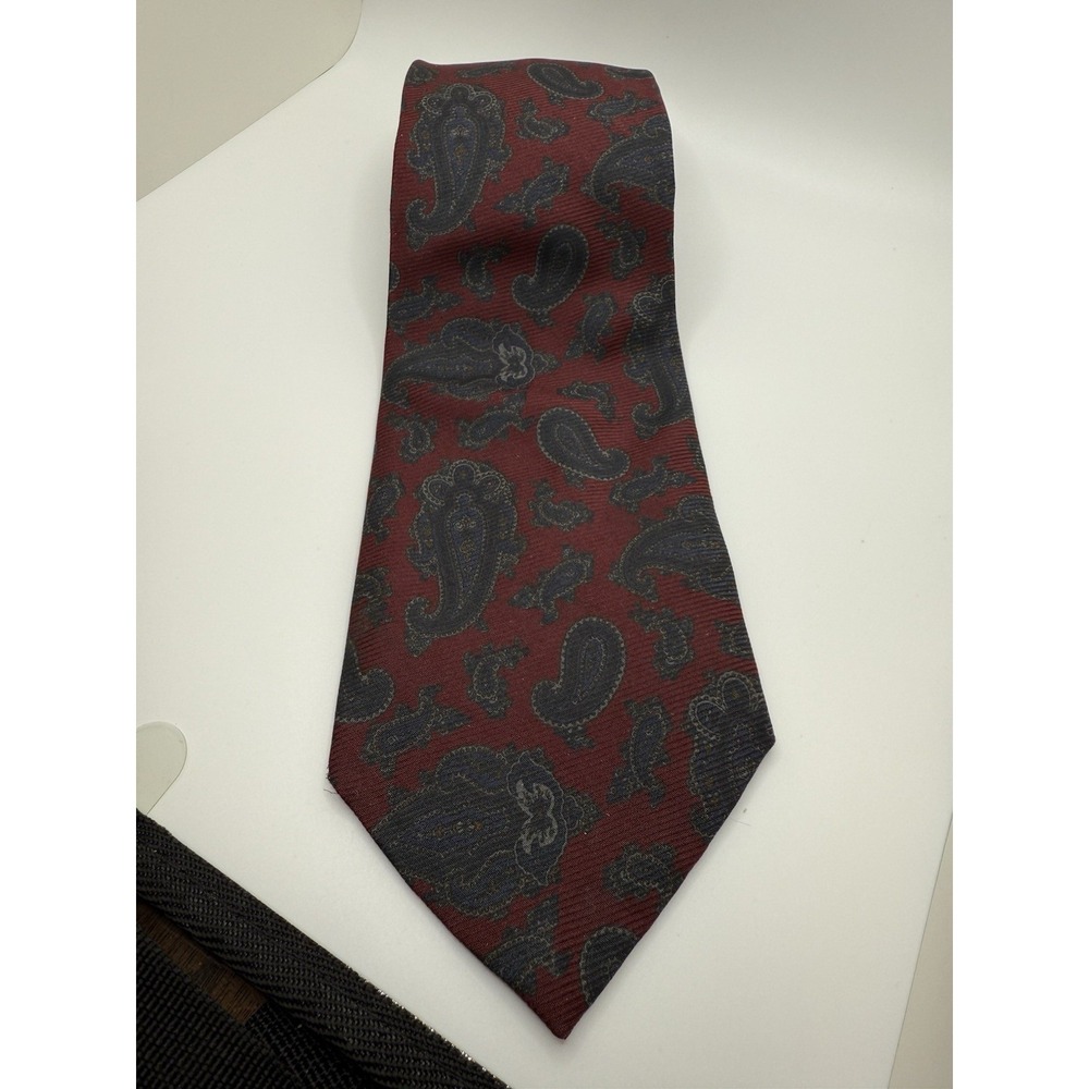 Ferrell Reed Nordstrom Tie‎ XL 68" Paisley Burgundy Silk Handmade USA 3.5"